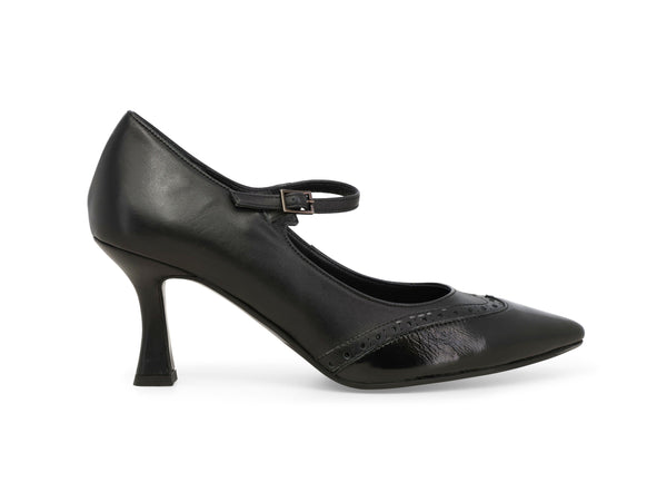 Melluso Scarpa Mary Jane Nera in Pelle e Vernice con Tacco E5158-251424